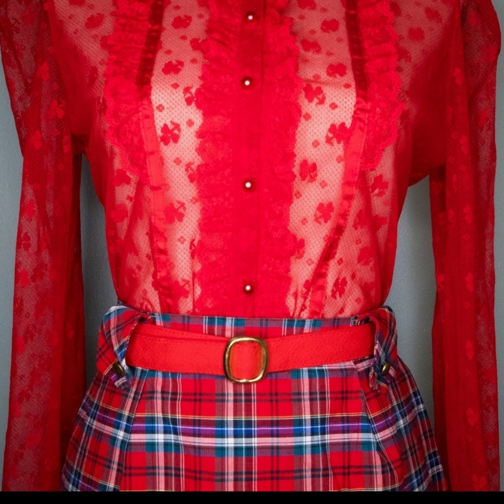 Red Lace button down blouse - Picture 2 of 6